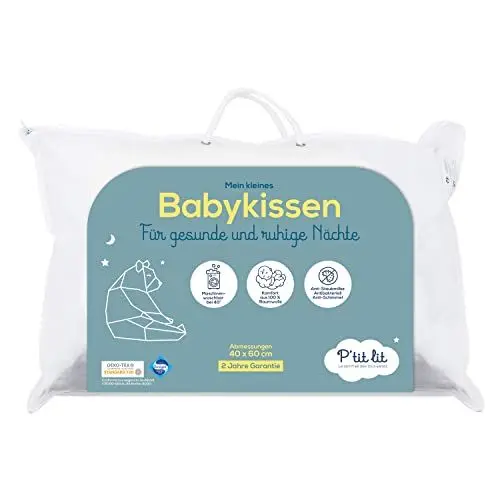 Produktbild: P'TIT LIT - Babykissen | Kinderkissen 40x60 cm - Bezug 100% Baumwolle - Anti Milben - Hypoallergen - Oeko Tex