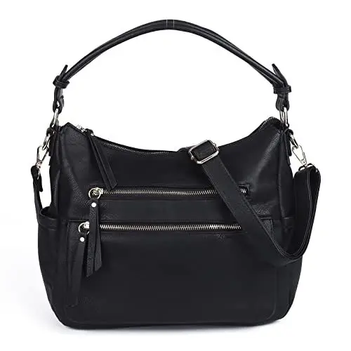 Produktbild: PTKRFMY Damen Handtaschen Leder Schultertaschen Retro Schwarz Umhängetaschen