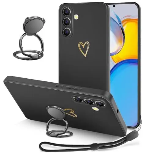 Produktbild: Ptny Hülle Kompatibel mit Samsung Galaxy S24 Hülle mit Band, mit DIY Ring Halter Ständer Silikon Stoßfest Kratzfest Handyhülle mit Verstellbare Handy Band für Samsung Galaxy S24 Schutzhülle