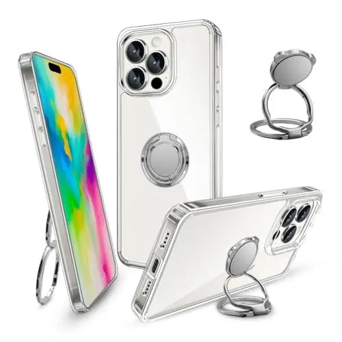 Produktbild: Ptny Hülle kompatibel mit iPhone16 Pro Hülle mit Ring, Weich TPU Bumper + Hart PC Rückseite Durchsichtig HandyHülle mit DIY Ring Ständer kompatibel mit iPhone 16 Pro Schutzhülle