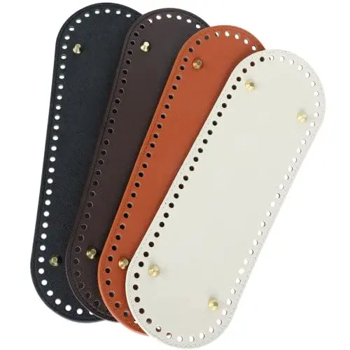 Produktbild: PU Leder Tasche Bottom Shaper, 4 Stück Häkeltasche Bottom Shaper Pad mit Löchern, Stricktasche Oval Nagel Bottom Shaper 30x10cm/12x4inch für Handtasche Schultertasche Geldbörse DIY Zubehör