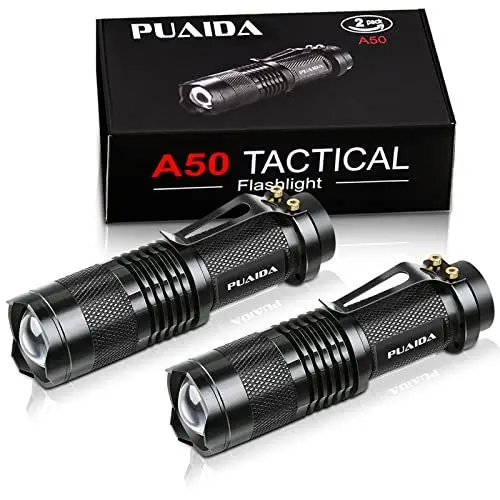 Produktbild: PUAIDA Mini LED Taschenlampe Kinder, Superhelle Zoombar Taschenlampe Batteriebetrieben mit 3 Modi, Wasserdichte LED Handlampe für Kinder, EDC, Geschenk, Angeln, Wandern und Camping (2 Stück)