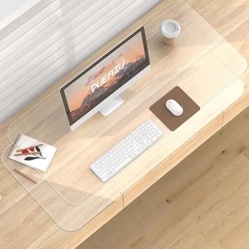 Produktbild: PUEAZU 2 Stück Schreibtischmatten Transparent, 80x40x0,15cm Groß Schreibtischauflage Durchsichtige PVC Mattierte Schreibtischunterlage Rutschfest Wasserdichte Tischunterlage Kinder für Büro Zuhause
