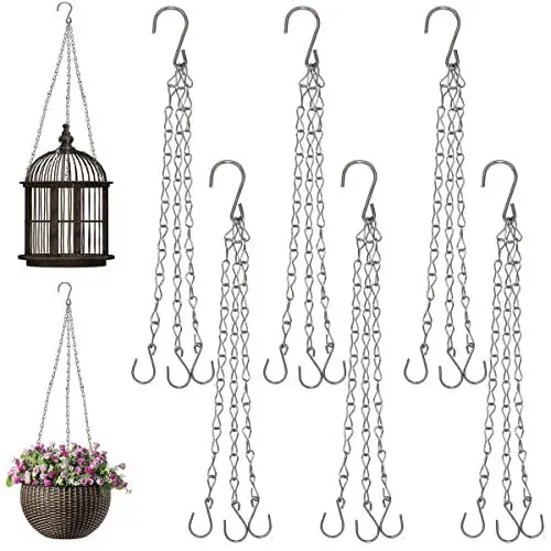 Produktbild: PUERHUACI Ampelkette,Ketten Zum Aufhängen,6 Stück Metall Blumentopf Kette,Hängende Kette mit S Haken,Ketten 40cm für Vogelkäfig Blumentöpfe Laternen Billboard Garten Silber