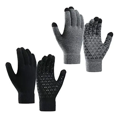 Produktbild: PUERHUACI Handschuhe,Strickhandschuhe,2 Paar Fahrradhandschuhe Herren, Handschuhe Fahrrad Herren Strick Warme Handschuhe,Leichte Atmungsaktive Winter Outdoor Handschuhe