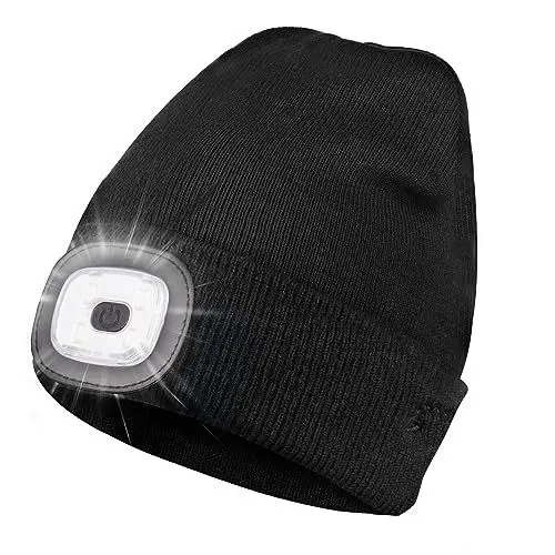 Produktbild: Puersit Mütze mit LED Licht, Beanie Beleuchtete Mütze, Unisex Winter Warm Stirnlampe Mütze, Beanie Hut Weihnachten Geschenk für Männer Frauen Papa Weihnachten Laufen Wandern Camping