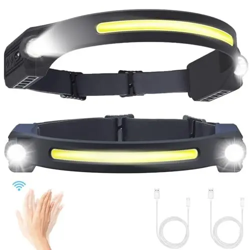 Produktbild: Puersit Stirnlampe LED Wiederaufladbar mit 6 Lichtmodi Kopflampe Stirnlampe Extrem Hell 260 Grad Bewegungsmelder Leichte Wasserdichte Stirnlampe USB C für Laufen Joggen Angeln (2pcs)