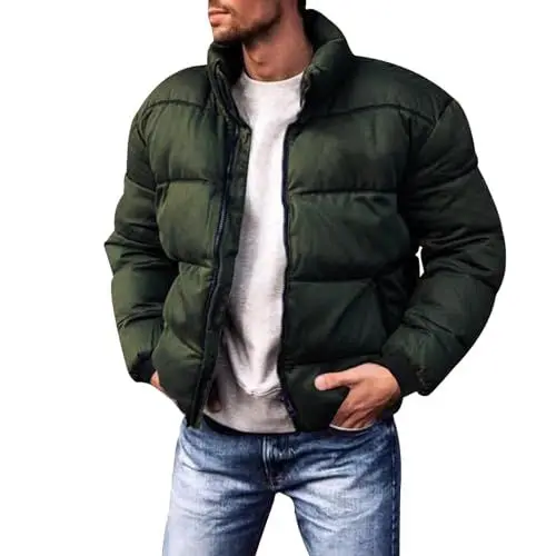 Produktbild: Pufferjacke für Männer Winter Steppmantel mit Stehkragen und langen Ärmeln Gefütterte Jacken aus verdickter Baumwolle