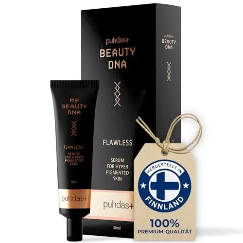 Produktbild: puhdas+ BEAUTY DNA FLAWLESS Gesichtsserum: Aufhellendes Serum (30ml) mit Larix gmelinii-Holzextrakt und Zitronensäure, Natürliche 100% vegane Kosmetik, Anti Aging Serum vegan aus Finnland