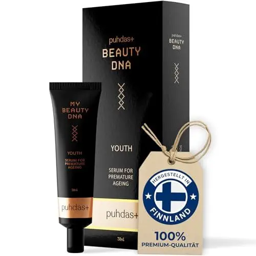 Produktbild: puhdas+ BEAUTY DNA YOUTH Gesichtsserum für oxidationsempfindliche Haut und gegen vorzeitige Hautalterung (30 ml) mit Edelweißextrakt einem starken Antioxidans, Serum gesicht vegan aus Finnland
