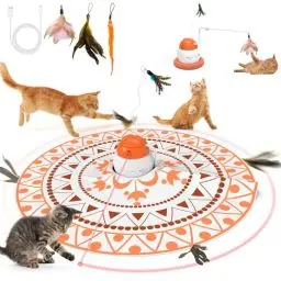 Produktbild: PUHOHUN 4 in 1 Katzenspielzeug Elektrisch Selbstbeschäftigung Interaktives Elektrisches Katzenspielzeug für Katzen Intelligenzspielzeug 3 Spielmodi und USB-Aufladbares Kätzchen Feder Spielzeug.
