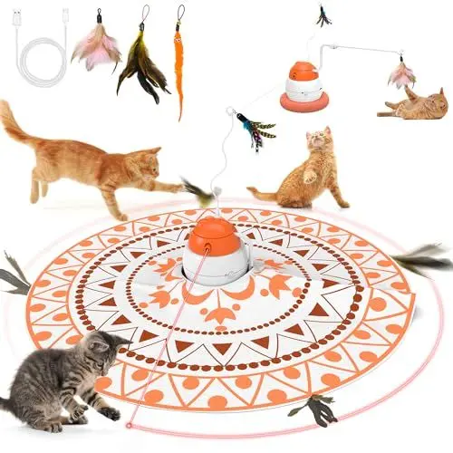 Produktbild: PUHOHUN 4 in 1 Katzenspielzeug Elektrisch Selbstbeschäftigung Interaktives Elektrisches Katzenspielzeug für Katzen Intelligenzspielzeug 3 Spielmodi und USB-Aufladbares Kätzchen Feder Spielzeug.