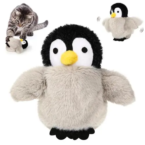 Produktbild: PUHOHUN Interaktives Katzenspielzeug, Wiederaufladbares Plüsch Katzenspielzeug, Elektrisches Pinguin-Katzenspielzeug, Fesselnde Bewegung Für Stubentiger (Grau)