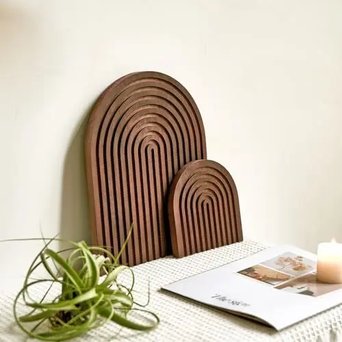 Produktbild: Puhui boho-Holzbrett deko Regenbogen, Holz Dekoratives aus Kiefer für Wandregal Fotoregal, Tischdeko, Dresser deko, Zimmer Deko, für Wohnzimmer, Schlafzimmer, Büro oder Küche, 2er Set