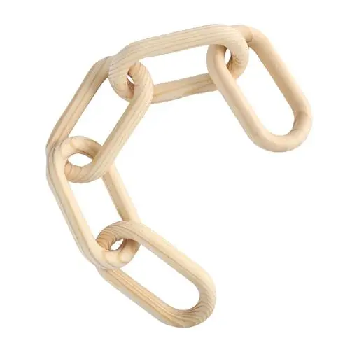 Produktbild: Puhui Boho Deko Kiefer Holz Kette 5 Glieder – Tischdeko – Moderne Holzdeko für Tisch & Regal, Modern für Zuhause, Kettenglieder für Wohnzimmer, Schlafzimmer Büro & Esstisch (Natur)