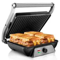 Produktbild: Pukomc Kontaktgrill Sandwichmaker, Panini Grill mit Antihaft-Kochplatten, lässt sich um 180 Grad öffnen Gourmet Kontaktgrill Toaster, 2000W schwimmendes Scharnier für alle Lebensmittel
