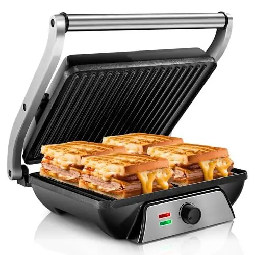 Produktbild: Pukomc Kontaktgrill Sandwichmaker, Panini Grill mit Antihaft-Kochplatten, lässt sich um 180 Grad öffnen Gourmet Kontaktgrill Toaster, 2000W schwimmendes Scharnier für alle Lebensmittel