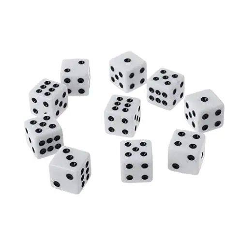 Produktbild: PULABO 10 Stück 16 mm Acrylwürfel Schwarz/Weiß 6-seitig Casino Poker Spiel Bar Party Würfel Zuverlässige Leistung tragbar