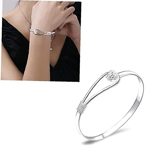 Produktbild: PULABO Frauen Armreifen Rose Armreifen Frauen Schmuck 925 Silber Sterling Silber Solide Armreif Stil Manschette Armreifen Kettenarmbänder bequem