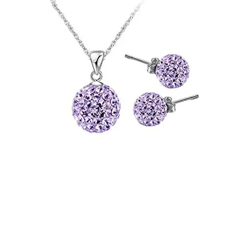 Produktbild: PULABO Frauen 'S Crystal Solid Ball Freundschaft Halskette u0026 Ohrstecker Set lila Kreativ und nützlich bequem