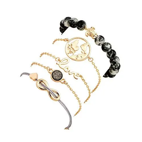 Produktbild: Generic PULABO S115 5-teiliges Armbandset Boho Armreif Weltkarte Seil Anhänger Perlen Armband für Frauen Charme Party Hochzeit Schmuck Armband Femme Pulseira bequem in Brown