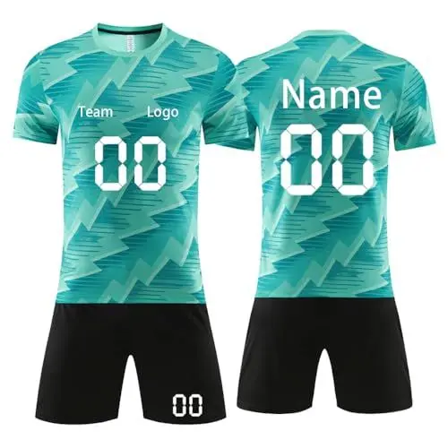 Produktbild: PULASSI Deutschland Personalisiertes Football Trikot Kinders Erwachsene Fusstball Shorts&Trikots mit GRATIS Name Nummer Team Logo Fußball Trikot Jungen Herren Grün