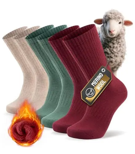 Produktbild: PULIOU Merino Socken, Thermosocken Merino Wandersocken Herren Damen, Wintersocken Outdoor Trekkingsocken, Merinowolle Sportsocken Gepolstert Arbeitssocken für Herren Damen (3 Paar)