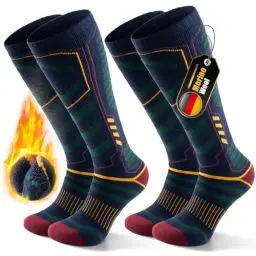 Produktbild: PULIOU Skisocken Merinowolle, Thermosocken Herren Snowboarden, Atmungsaktiv Schnell Trocknend Antiblasen Warme Dicke Merino Socken Für Kaltes Wetter Herren Damen Jugendliche 35-51(2 Paar) Grün L