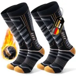 Produktbild: PULIOU Skisocken Merinowolle, Thermosocken Herren Snowboarden, Atmungsaktiv Schnell Trocknend Antiblasen Warme Dicke Merino Socken Für Kaltes Wetter Herren Damen Jugendliche 35-51(2 Paar) Schwarz M