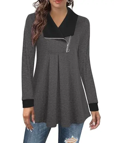 Produktbild: Damen Pulli Lang Elegant Langarm Longpullover Lässig für Leggings, Tunika Große Größen Pullover 1/4 Zip Hoodie Leger Freizeit Gestrickter Weich Oversize Winterpulli