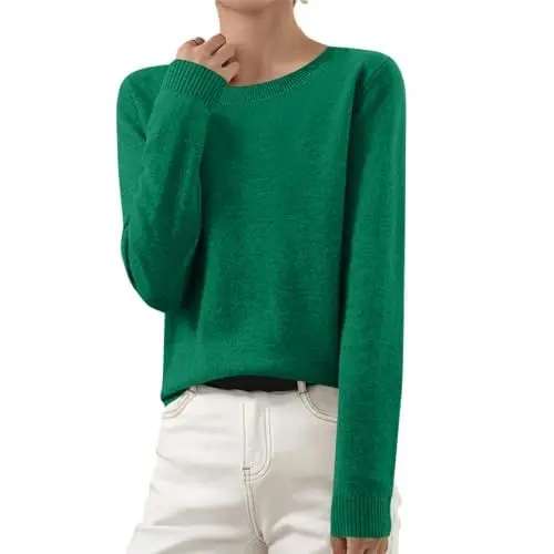 Produktbild: Pullover Damen Elegant Basic Langarm Rundhals Strickpullover Damen Casual Damenpullover Langarm Kuschelpullover Warmer Pullover Freizeit Pulli Blusen Langarmshirt Thermoshirts Grün M