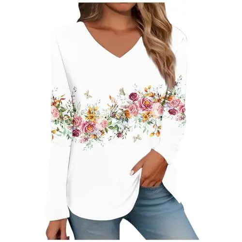 Produktbild: Pullover Damen Elegant Henley Shirt Damen Hawaii Bluse Damen Lange Blusen Damen Schicke Oberteile Damen Tunikas Und Blusen Tunika Shirt Damen Große Größen Langes Tshirt Damen Weiß 2XL