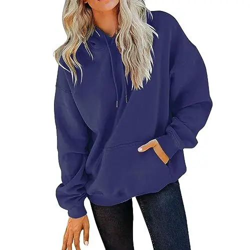 Produktbild: Pullover Damen Modische Hoodies & Sweatshirts Hoodie Oversize Einfarbig Sweatshirt mit Kordelzug Basic Hoodie mit Taschen Winter Kapuzenpulli Kuschel Kapuzenpullover Lockere Sweatshirts