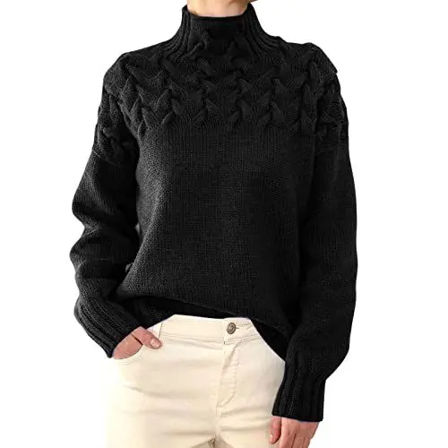 Produktbild: Pullover Damen Strickwaren Kaschmir Pullover, Verdicken Solide Damen Rollkragen Pullover Weich Warm Lose für Winter Rollkragenshirt Cable Knit Elegant Langarm Tops Weich Jumper Sweater