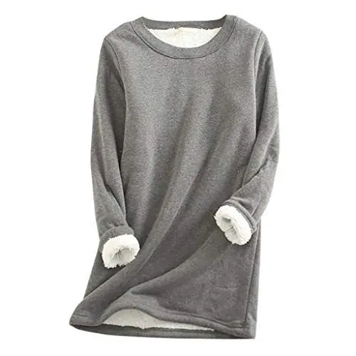 Produktbild: Generisch Bekleidung Damen Damen Eng Pullover Damen Warm Long Hoodie Damen Oversize Pullover Damen Sweatshirt Basic Tops Damen Pullover Damen PlüSch Langarm Fleece Pullover Damen Grau XL