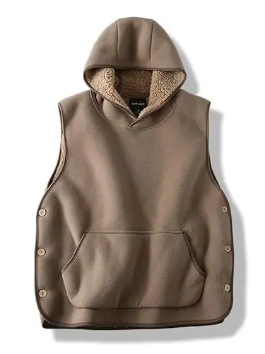Produktbild: Pullover Fleece Weste mit Kapuze, Ärmellose Polar Fleece Westen mit Tasche Weste Wärme Komfortabel Fleece Gilet Jacke Mäntel für Herren Damen Herbst Winter(Beige,XXL)