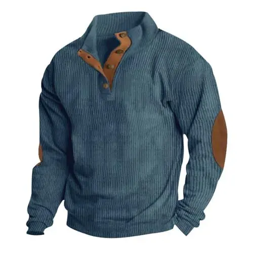Produktbild: ZHENDEGL Herren Pullover Skihemd Sweatshirt Baumwolle Sweet Pullover Flanellhose Rollkragenpullover Beige Wollpullover Solid V-Ausschnitt Langarm Blau