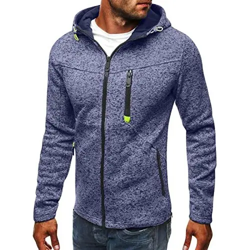 Produktbild: Pullover Herren Kapuzenpullover Kapuzenjacke Hoodie Sweatshirt Zip up Langarm Hoodie mit Kapuze Reißverschluss Sweatjacke Casual Sport Kapuzenpulli blau L