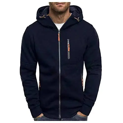 Produktbild: Pullover Herren Kapuzenpullover Kapuzenjacke Hoodie Sweatshirt Zip up Langarm Hoodie mit Kapuze Reißverschluss Sweatjacke Casual Sport Kapuzenpulli blau 4XL