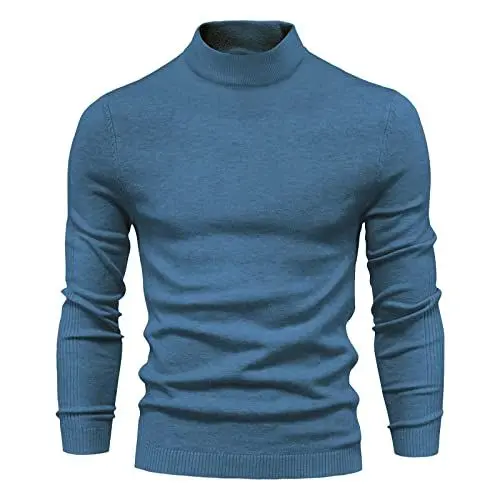 Produktbild: Pullover Herren Slim Polyester Pullover Coole Strand Rollkragen Retro Langar T Shirt Herren Kordelzug Solid Frühlingse Blau Hoodie Herren