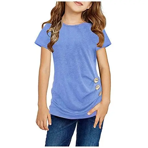 Produktbild: Pullover Mädchen Tunic Front T-Shirt Kinder T-Stück Töpfe lässige Kurze Blusen-Mädchen Knotenärmel Mädchen Festliche Bluse Mädchen (Blue, 12-13 Years)