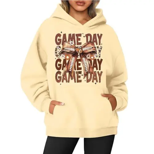 Produktbild: Pullover Y2K Hoodie Damen Oversize Modisches Lässiges Kapuzen Sweatshirt mit Rugby-Aufdruck und Kordelzugtasche für Hoodie Langarm Modisches lässiges Kapuzen Sweatshirt (Yellow,L)