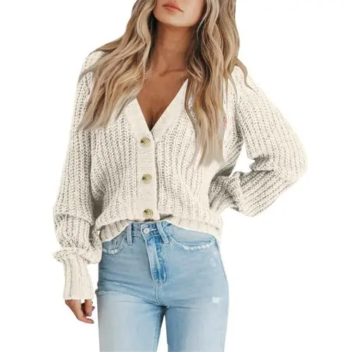 Produktbild: Pullover & Strickjacken Für Damen Dicke Strickpullover Oversize Strickjacke Damen Grobstrick Strickpulli Mit Knöpfen Winter Cardigan Frauen Elegant Strickmantel V Ausschnitt Outwear Warme