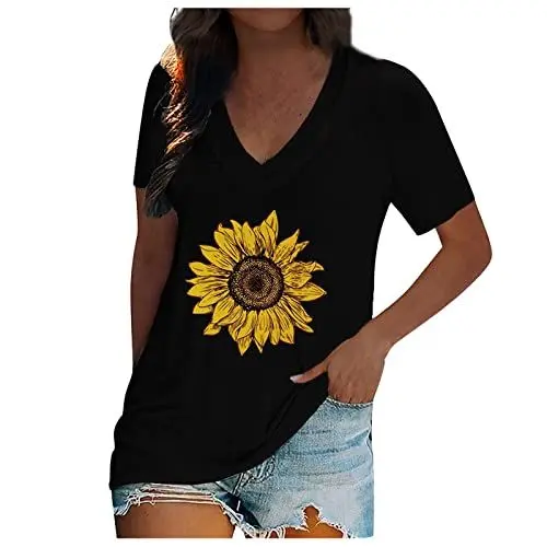 Produktbild: Pullover for Female mit Smok Kragen T Shirt Tailliertes Gummizug Langes Print Polyeste Pullover Damen V Ausschnitt Buiness Herbst Kurzarm Lässige Schwarz