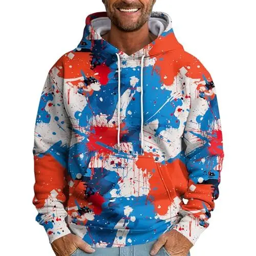 Produktbild: Pullover für Herren Kapuzenpullover Männer Kapuzenpullover für Herren Pullover Herren Ohne Kapuze Sweatjacke Herren Schwarz Mens Striped Baggy Long Sleeve Sweatshirt Oversized Rot 6XL