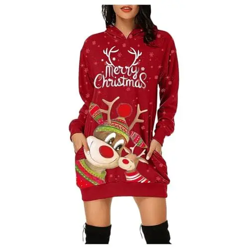 Produktbild: Hoodie personalisiert Ugly Christmas Sweater Herren led Teddy Hoodie Herren Weihnachten Kleid Damen Frau weihnachtshoodie Damen Weihnachtspullover Damen Baumwolle 6