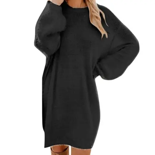 Produktbild: Pulloverkleid Strickkleid Damen Winterkleid Strickpullover Longpullover Pullover Damen Winter Elegant Kleid Winter Dresses For Women Festlicher Pullover Damen Wollkleid Damen Winter(Black,3XL)