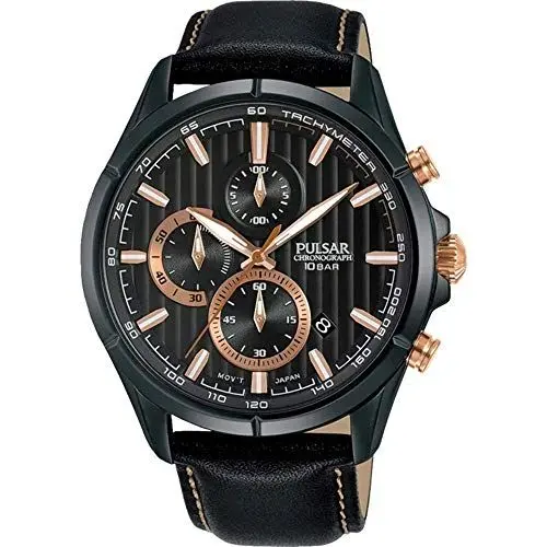 Produktbild: Pulsar Rally Herren-Uhr Chronograph Edelstahl mit Lederband PM3165X1