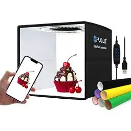 Produktbild: PULUZ Mini fotobox 25x25cm zum für produktfotografie Photo Box faltbar fotostudio lichtzelt, tragbar Foto Box klein CRI 97+ mit dimmbar 96 LED Beleuchtung & 12 Farbhintergründe