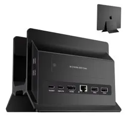 Produktbild: PULWTOP MacBook Docking Station, Vertical USB C Docking Station with M.2 NVMe SSD Case, 4K and 60 Hz, 2 x USB C10 Gbps, Laptop Stand MacBook Dock Compatible with MacBook, Mac Mini and Laptop, Black
